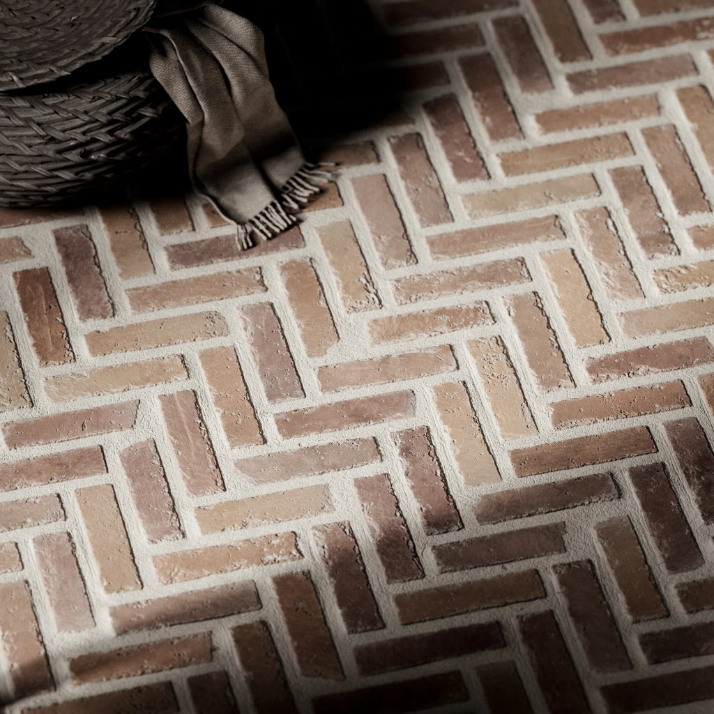 Terracotta Herringbone Brick Tiles PBR Texture - Example Scene Visualization | Superellipse