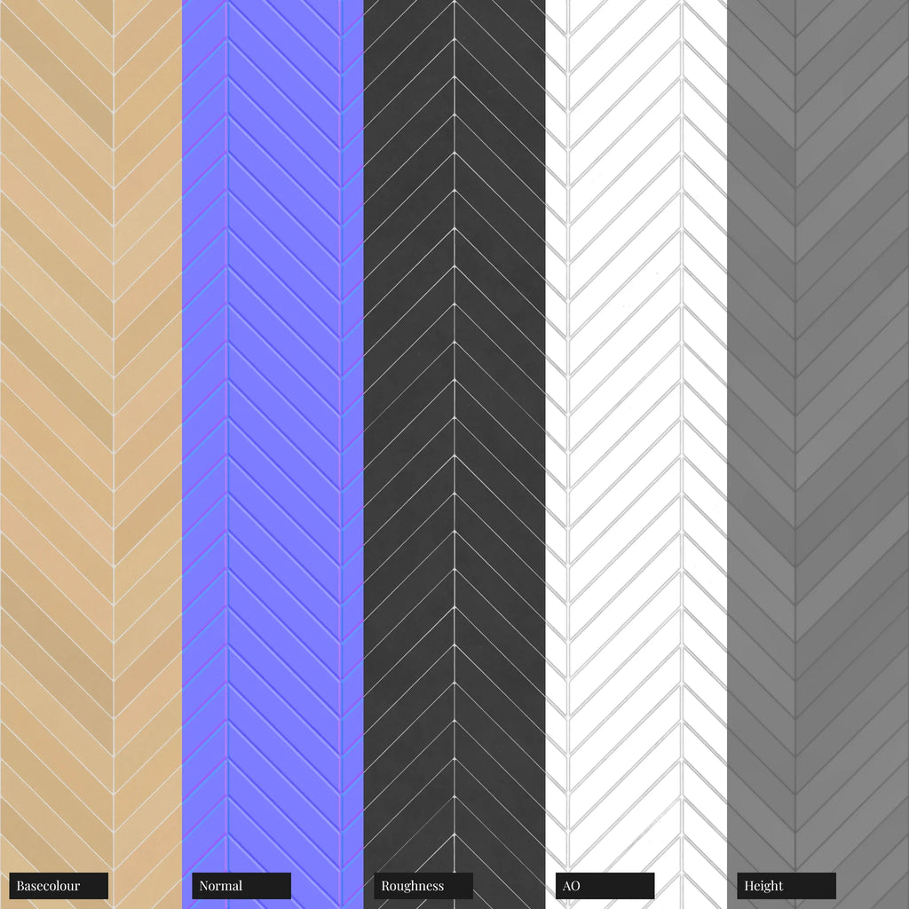 Chevron Matte Sunlight Yellow Tile PBR Texture - Example Scene Visualization | Superellipse