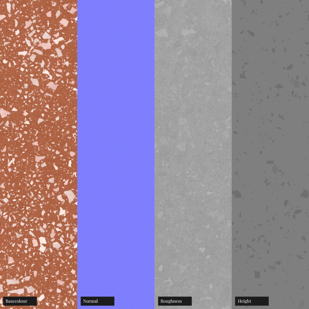 Red Ceramic Terrazzo Light Aggregates PBR Texture - Example Scene Visualization | Superellipse