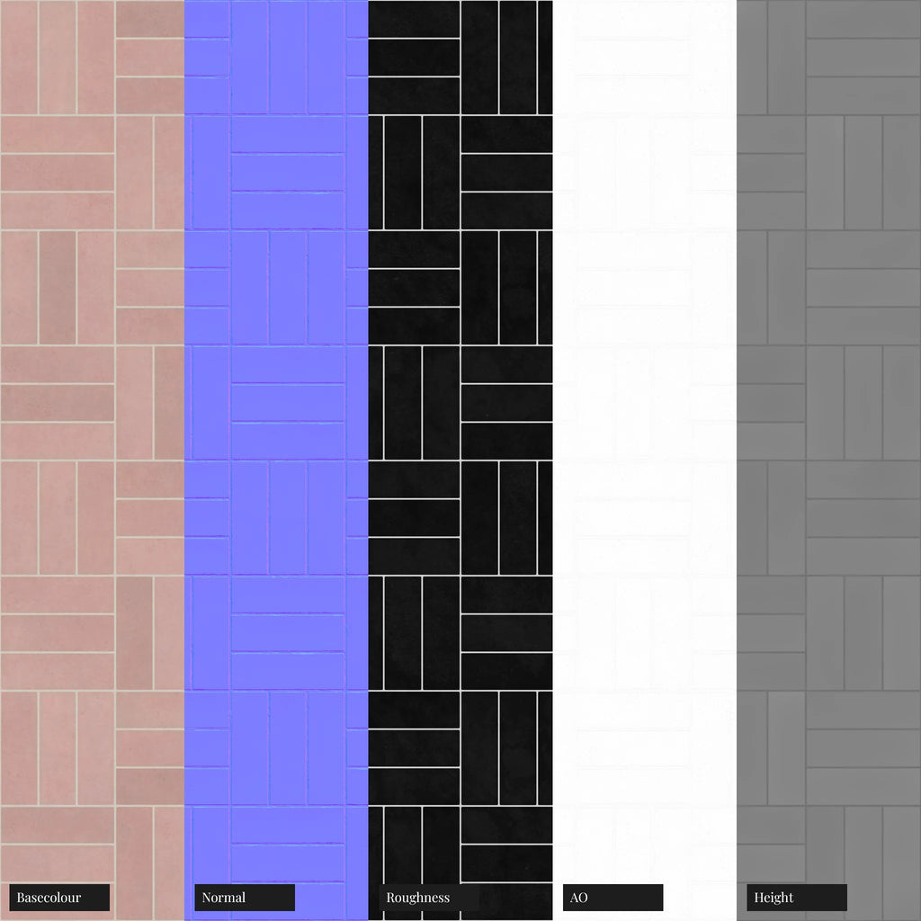 Zellige Soft Lilac Basketweave Tile PBR Texture - Example Scene Visualization | Superellipse