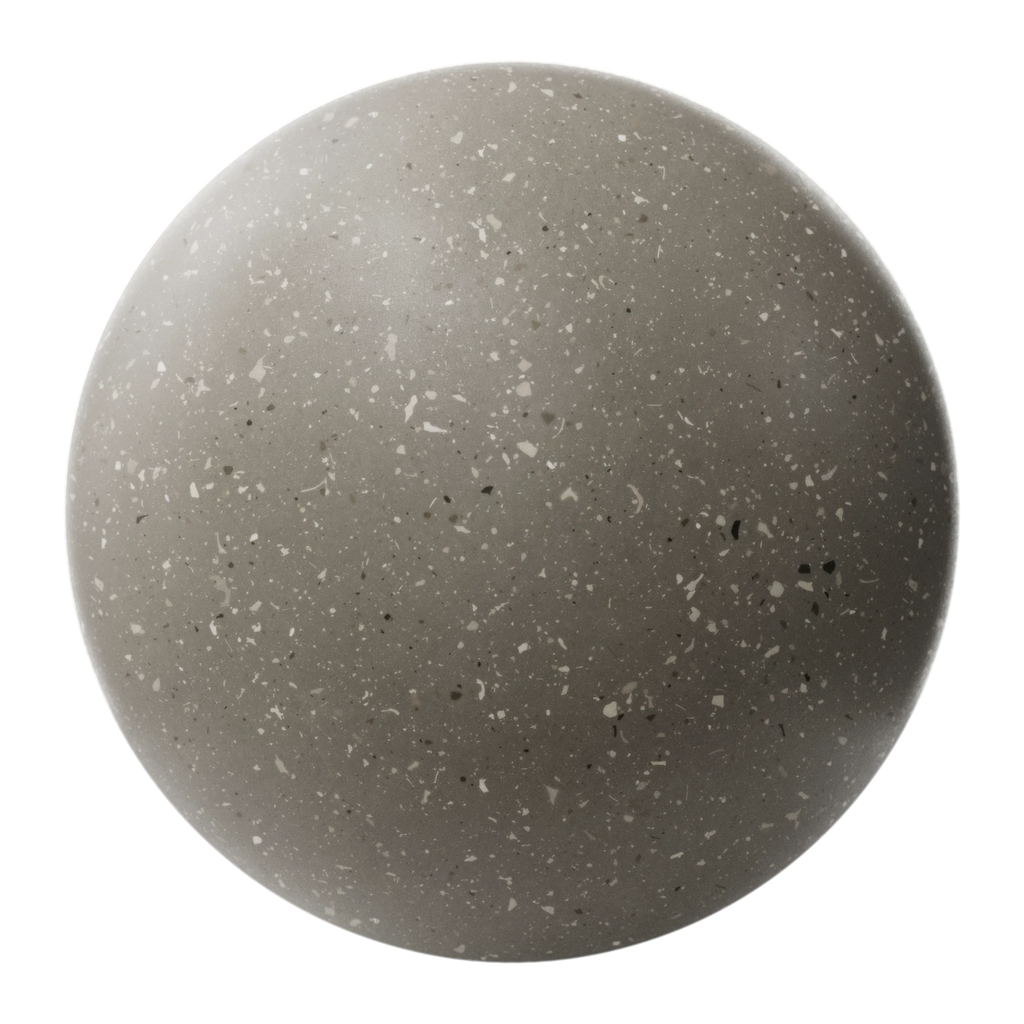 Mid Grey Ceramic Terrazzo Light Aggregates PBR Texture - Sphere Swatch Preview | Superellipse