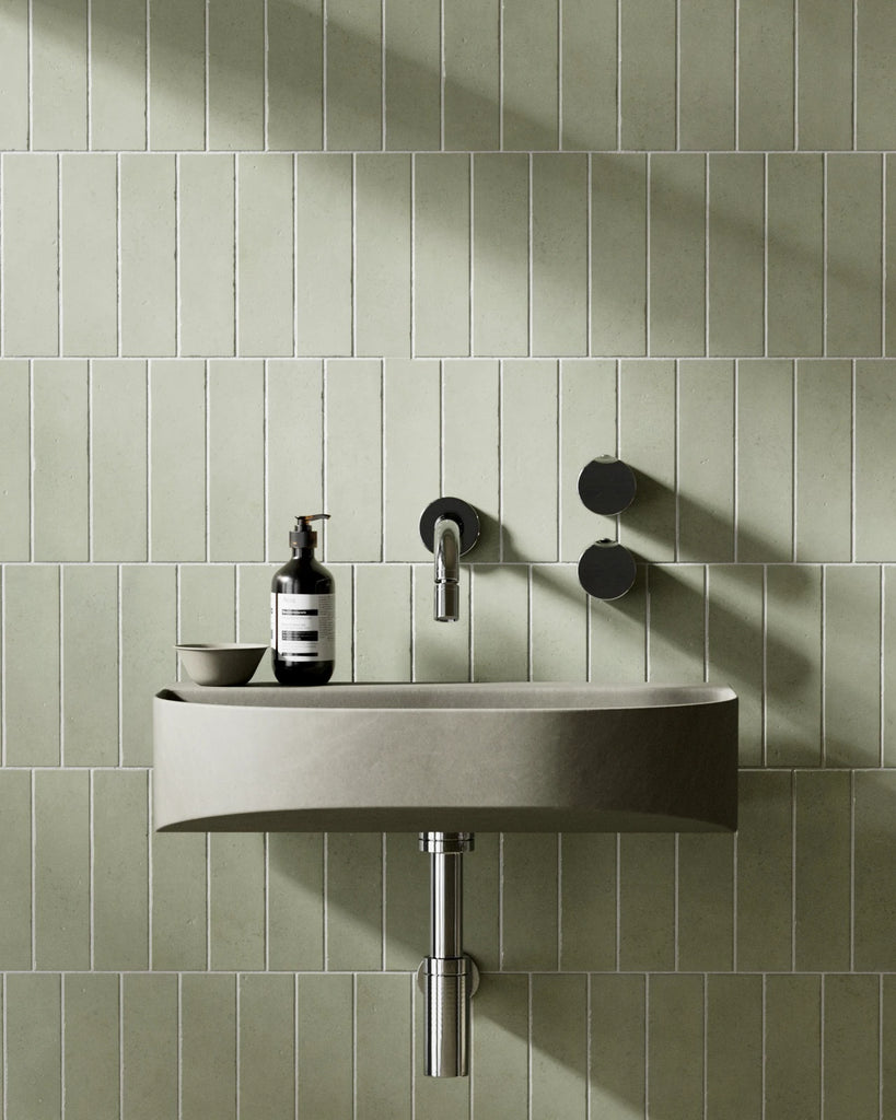 Zellige Khaki Green Offset Tile PBR Texture - Example Scene Visualization | Superellipse