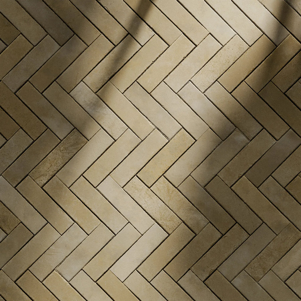 Terracotta Low Fired Clay Herringbone Brick Tiles PBR Texture - Example Scene Visualization | Superellipse