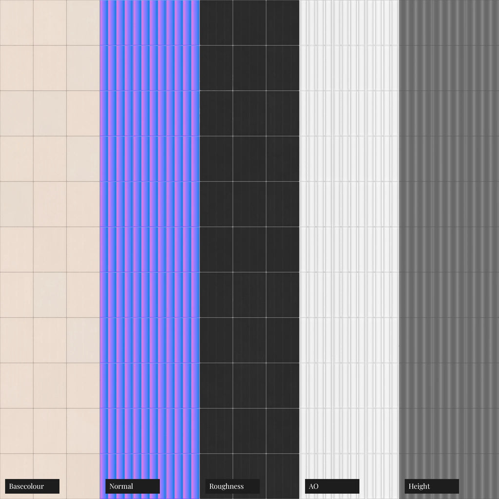 Fluted Cream KitKat Tile PBR Texture - Example Scene Visualization | Superellipse