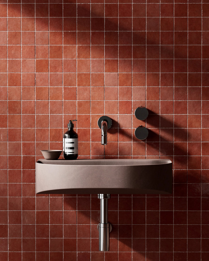Zellige Cayenne Red Square Tile PBR Texture - Example Scene Visualization | Superellipse