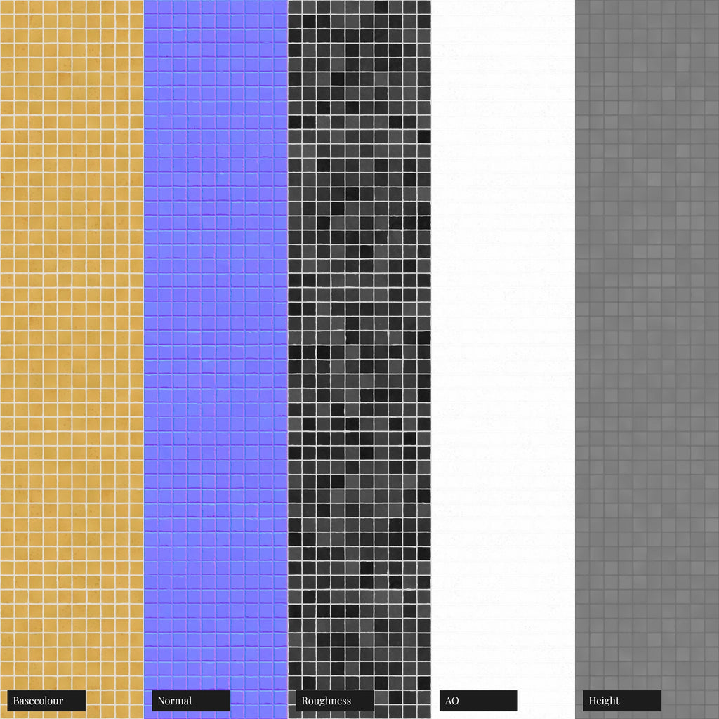 Zellige Honey Yellow Mosaic Tile PBR Texture - Example Scene Visualization | Superellipse