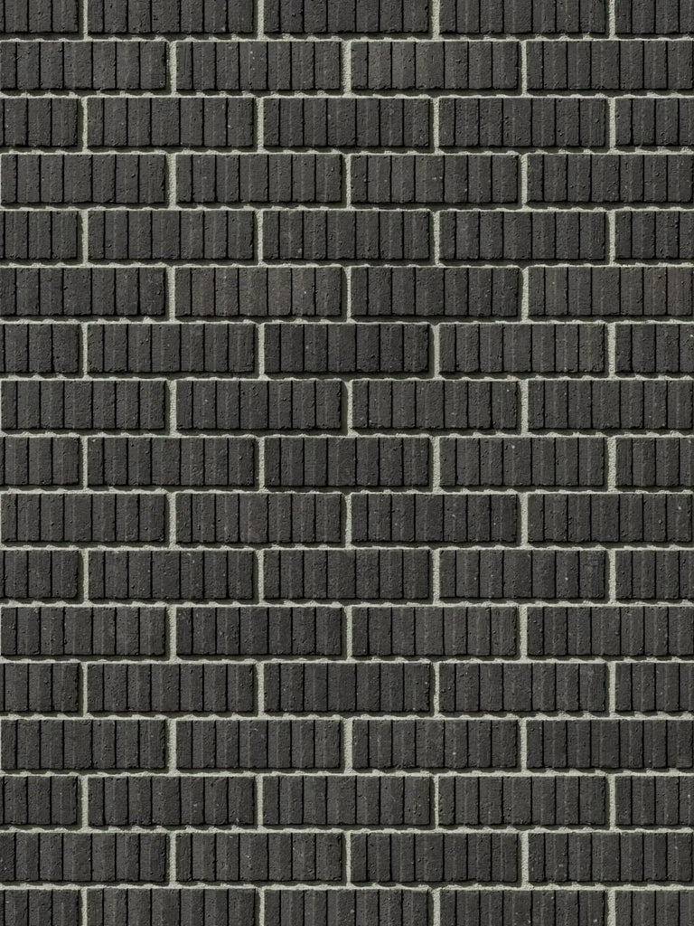 Grooved Graphite Black Brick Running Bond PBR Texture - Example Scene Visualization | Superellipse