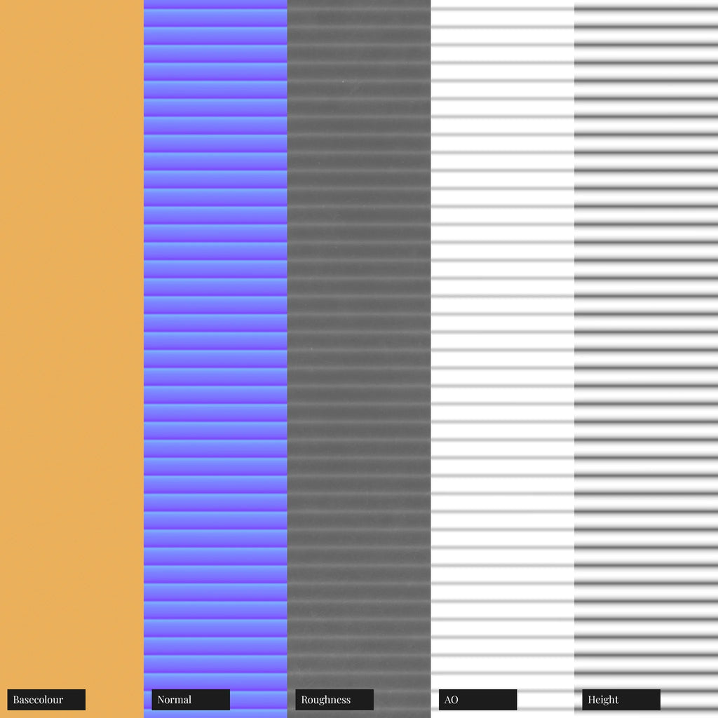 Convex Fluted Primrose Yellow Plastic PBR Texture - Example Scene Visualization | Superellipse