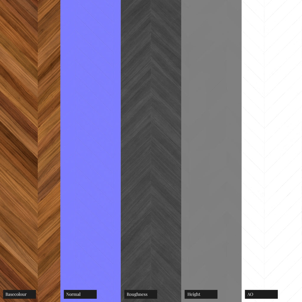 Brazilian Teak Chevron Parquet Wood Floor PBR Texture - Example Scene Visualization | Superellipse