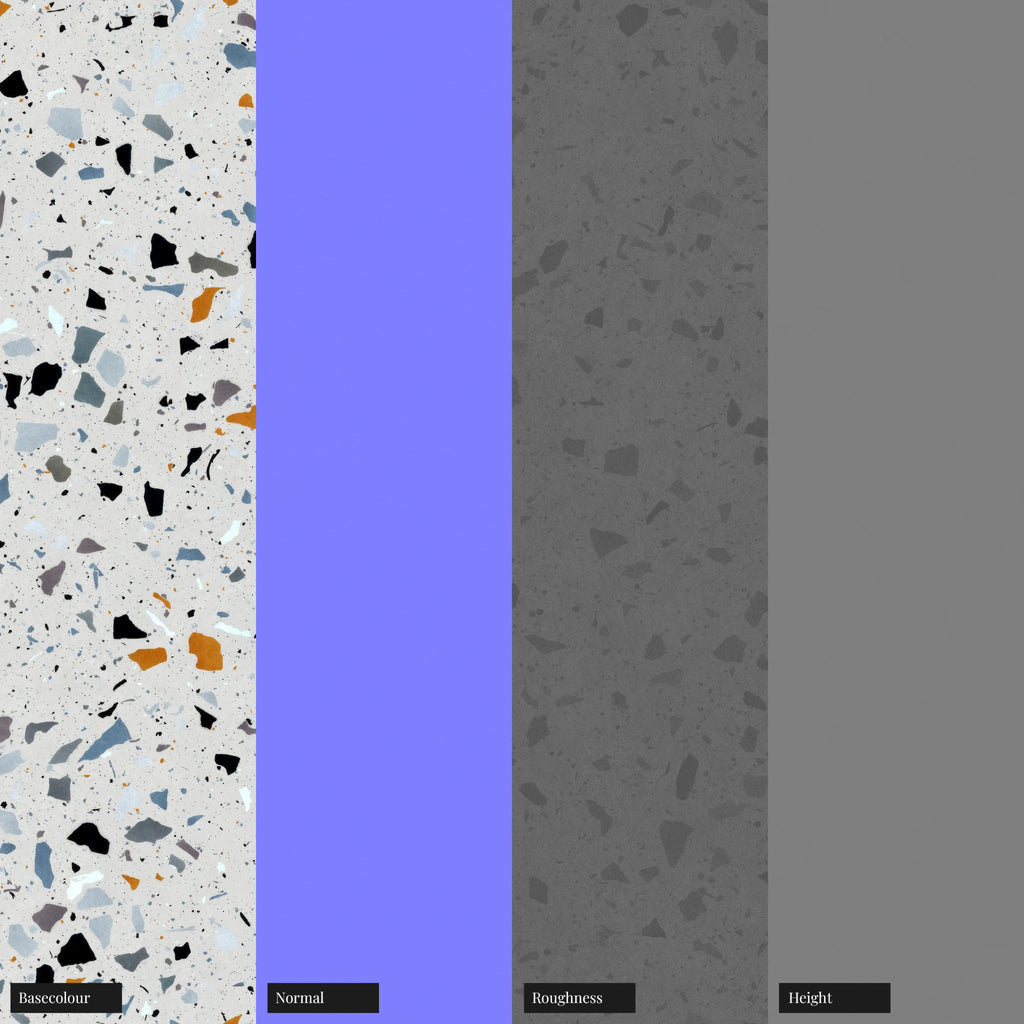 White Ceramic Terrazzo Mixed Aggregates PBR Texture - Example Scene Visualization | Superellipse