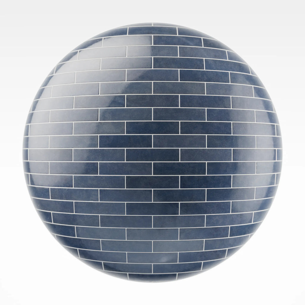 Zellige Blue Fronteira Brickbond Tile PBR Texture - Sphere Swatch Preview | Superellipse