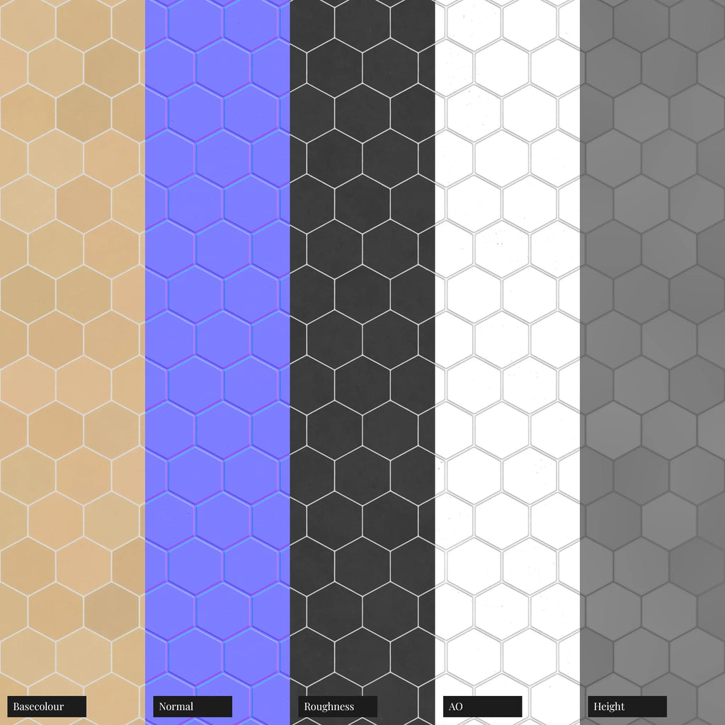 Hexagonal Matte Sunlight Yellow Tile PBR Texture - Example Scene Visualization | Superellipse