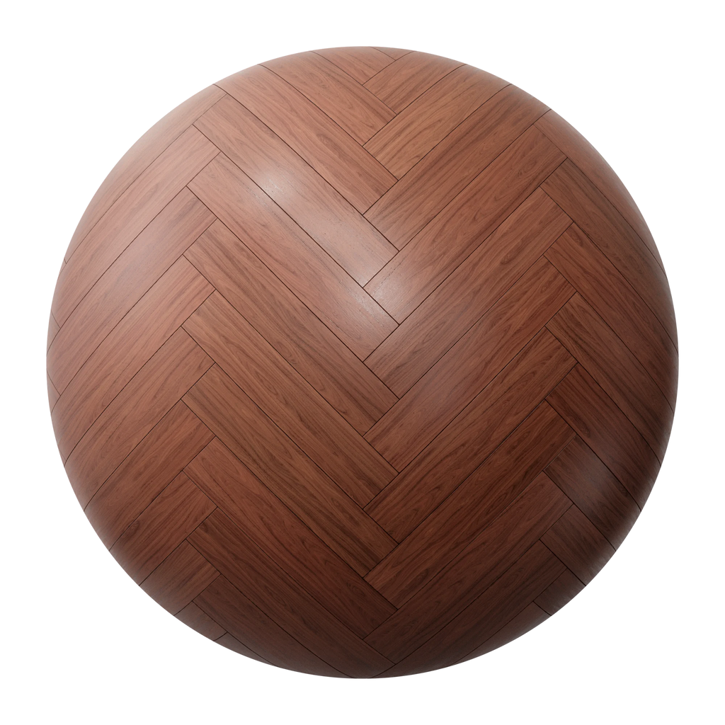 Red Mahogany Herringbone Wood Floor PBR Texture - Sphere Swatch Preview | Superellipse
