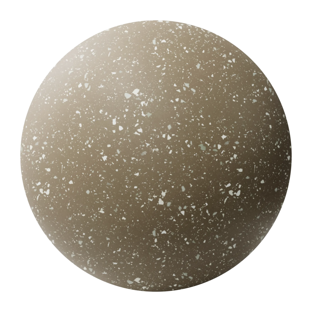 Olive Green Recycled Terrazzo Plastic PBR Texture - Sphere Swatch Preview | Superellipse