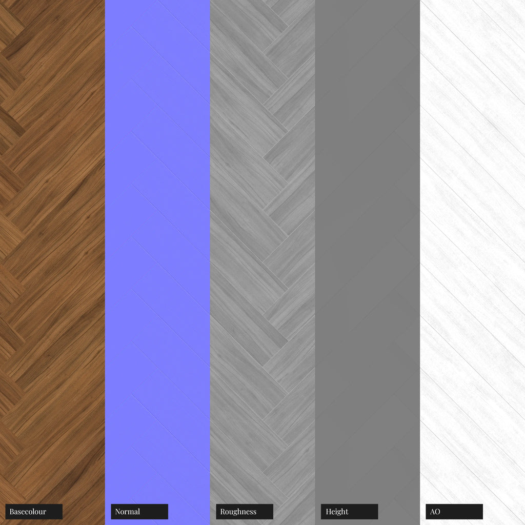 Teak Herringbone Wood Floor PBR Texture - Example Scene Visualization | Superellipse