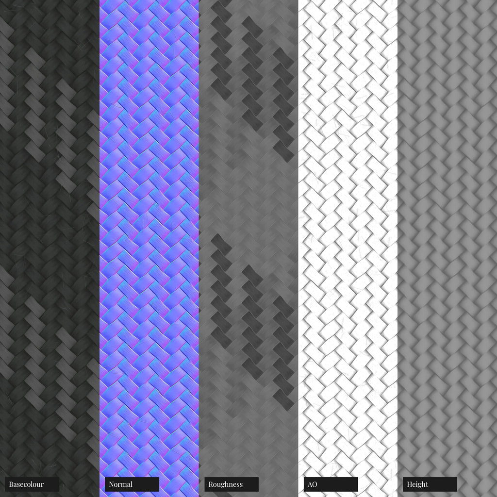 Slate Black Dual Braided Cord PBR Texture - Example Scene Visualization | Superellipse