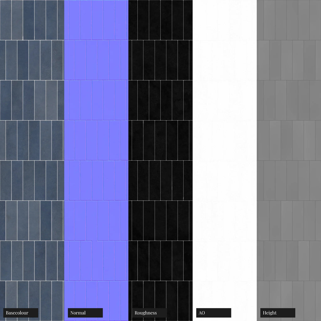 Zellige Blue Fronteira Offset Tile PBR Texture - Example Scene Visualization | Superellipse