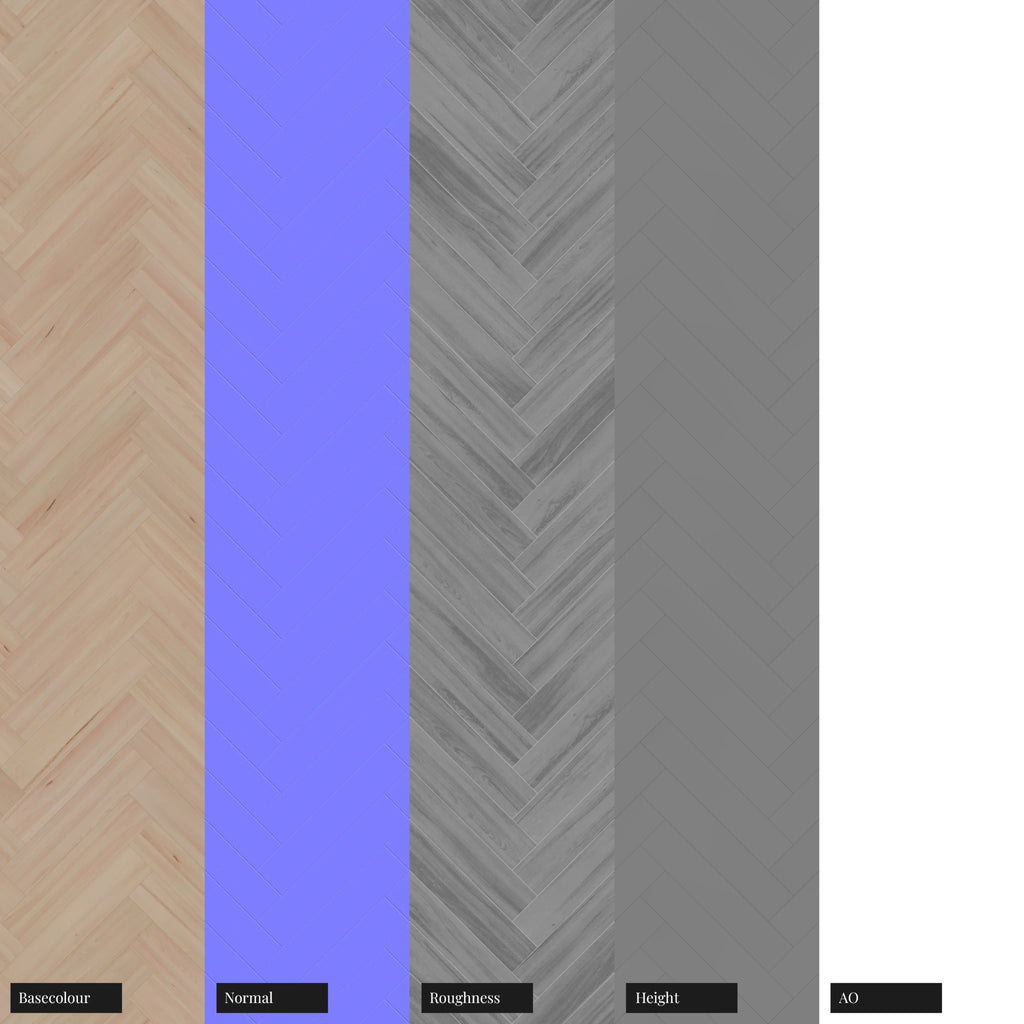 Douglas Fir Herringbone Parquet Wood Floor PBR Texture - Example Scene Visualization | Superellipse