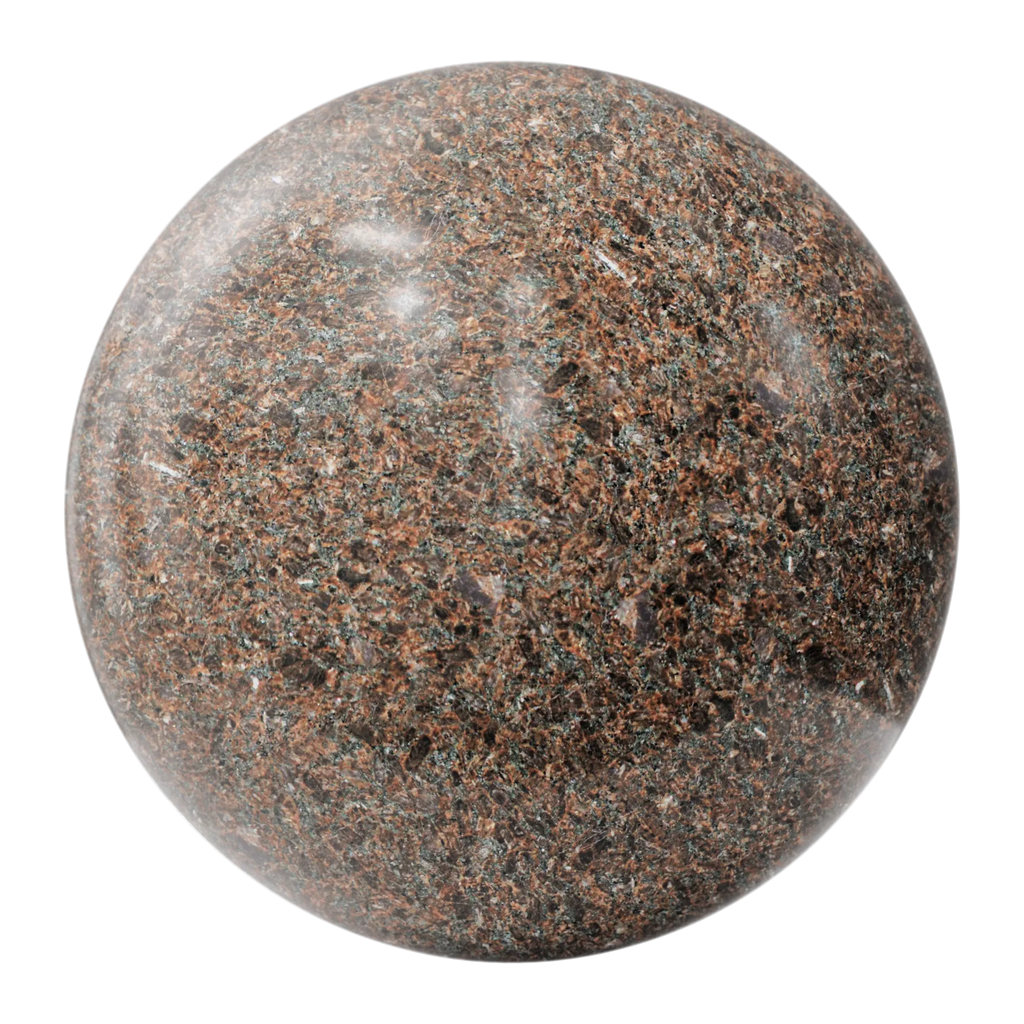 Burnt Sienna Polished Granite Slab PBR Texture - Sphere Swatch Preview | Superellipse