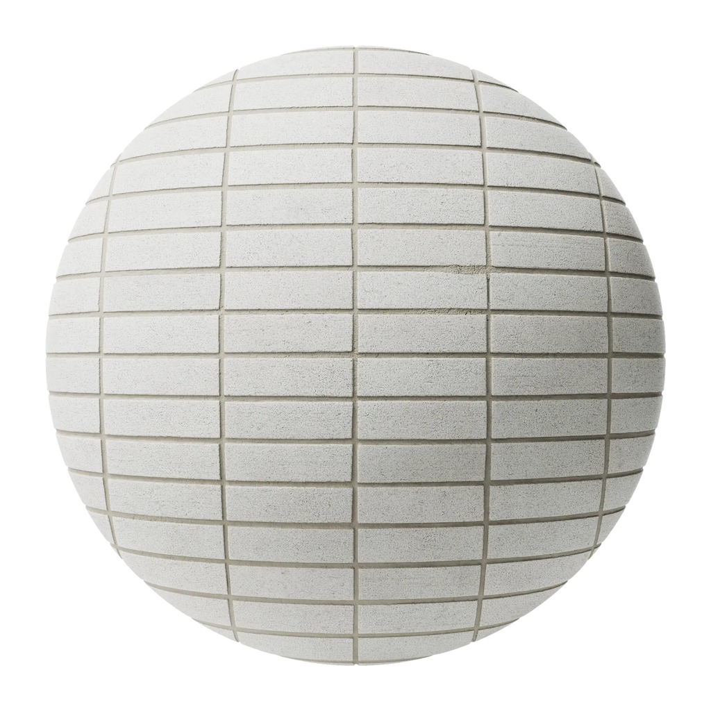 White Ash Specked Stack Bond Brick PBR Texture - Sphere Swatch Preview | Superellipse
