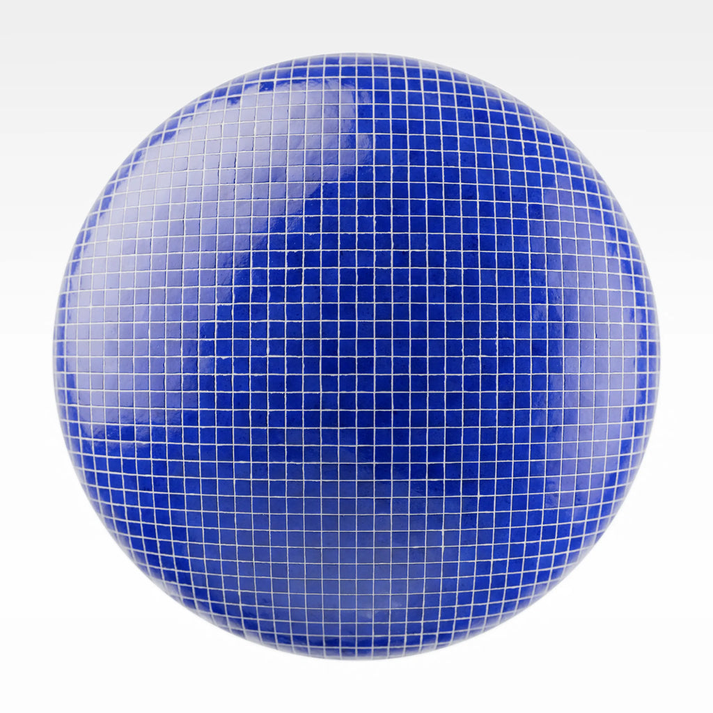 Zellige Royal Blue Mosaic Tile PBR Texture - Sphere Swatch Preview | Superellipse