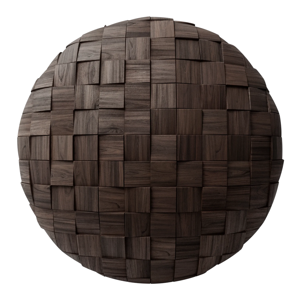 Bevelled Square Walnut Wood Panel PBR Texture - Sphere Swatch Preview | Superellipse