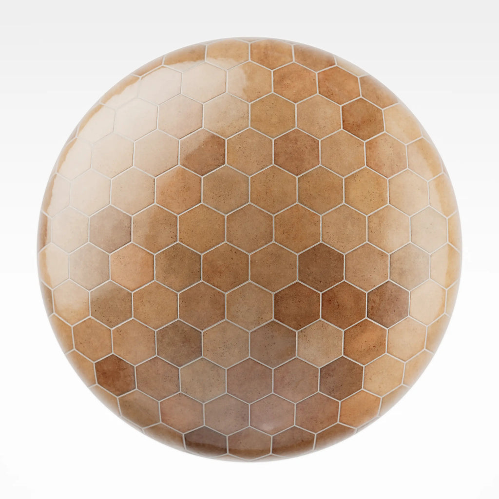 Hoxton Burnt Orange Hex Tile PBR Texture - Sphere Swatch Preview | Superellipse