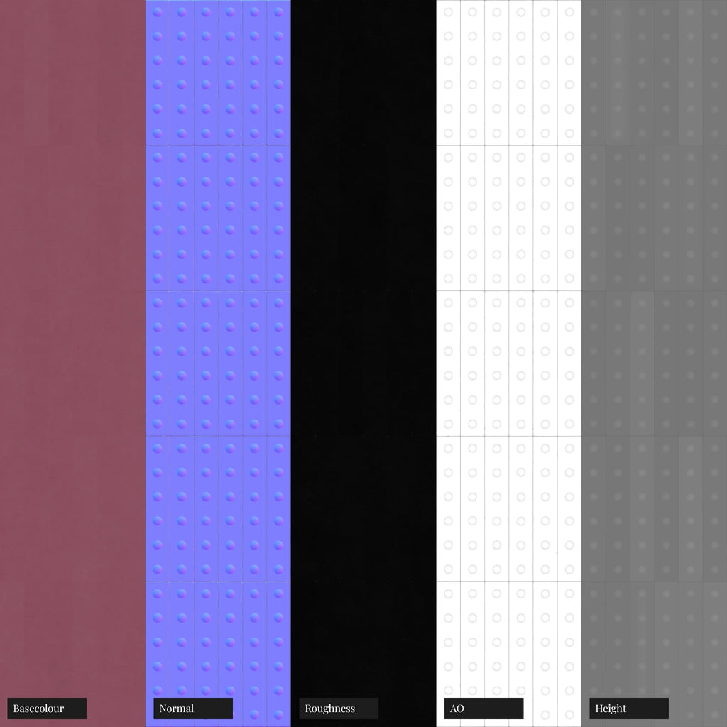 Studded Mulberry Slim Tile PBR Texture - Example Scene Visualization | Superellipse