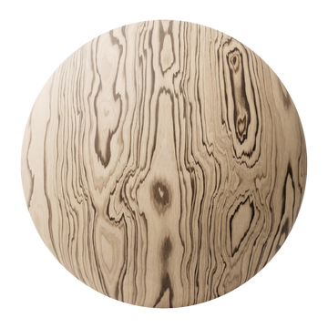 Zebrano Natural Finish Veneer Wood PBR Texture - Sphere Swatch Preview | Superellipse