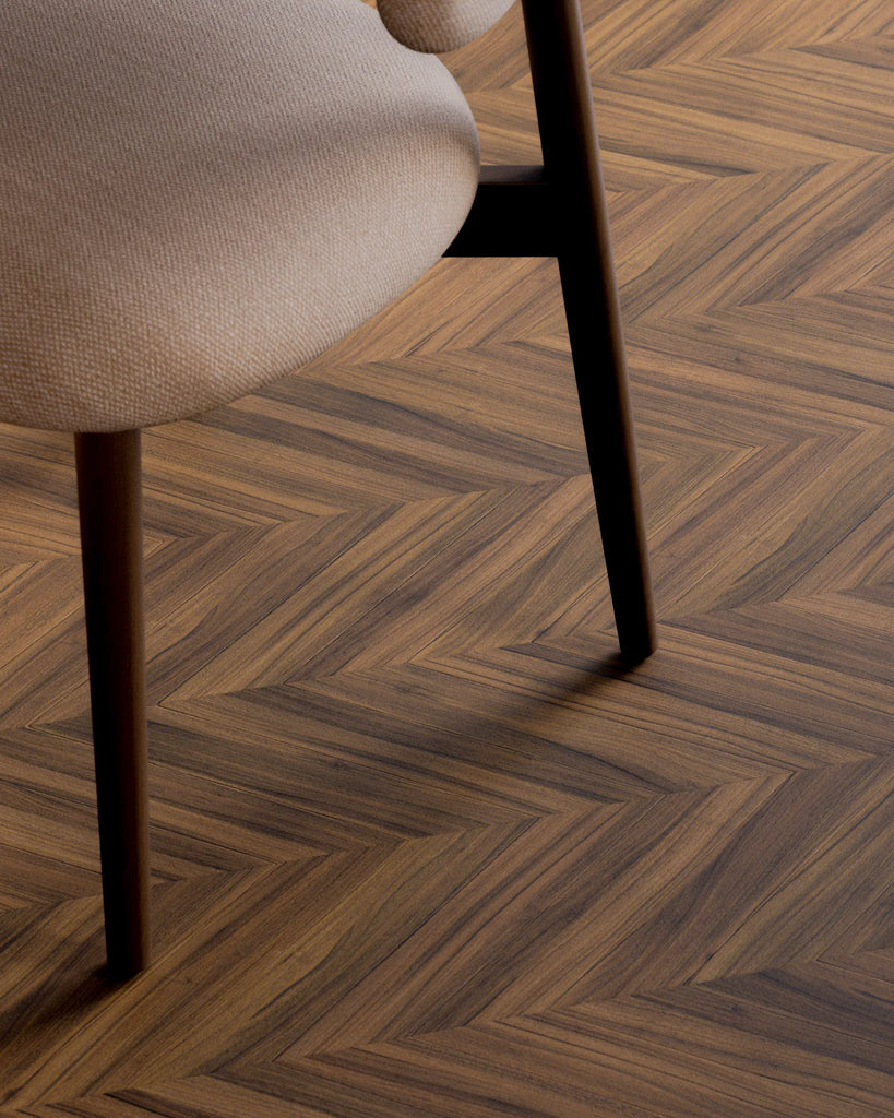 Teak Chevron Parquet Wood Floor PBR Texture - Example Scene Visualization | Superellipse