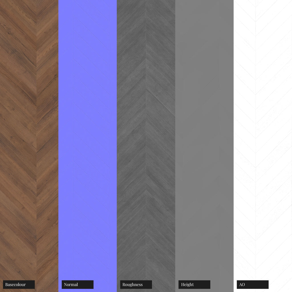 English Chestnut Oak Chevron Parquet Wood Floor PBR Texture - Example Scene Visualization | Superellipse