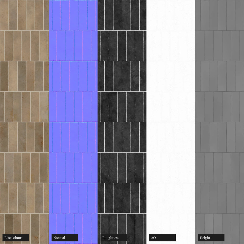 Zellige Sandstone Vertical Offset Tile PBR Texture - Example Scene Visualization | Superellipse