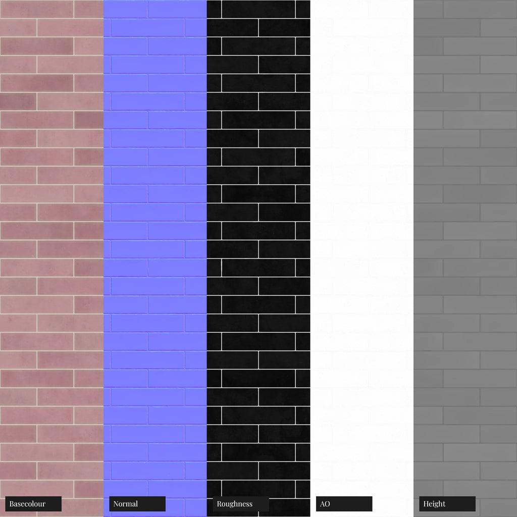 Zellige Soft Lilac Brickbond Tile PBR Texture - Example Scene Visualization | Superellipse