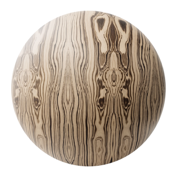 Zebrano Book Matched Natural Finish Veneer Wood PBR Texture - Sphere Swatch Preview | Superellipse