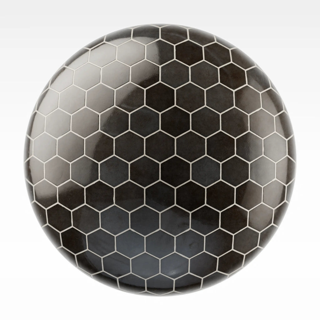 Zellige Dark Slate Hex Tile PBR Texture - Sphere Swatch Preview | Superellipse