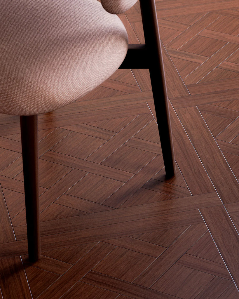 Red Mahogany Versailles Parquet Wood Floor PBR Texture - Example Scene Visualization | Superellipse
