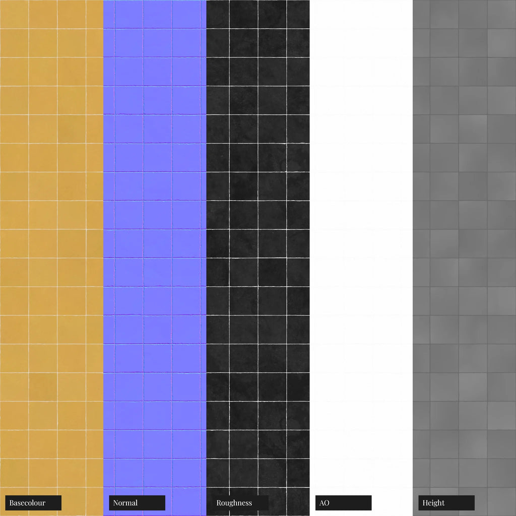 Zellige Honey Yellow Square Tile PBR Texture - Example Scene Visualization | Superellipse