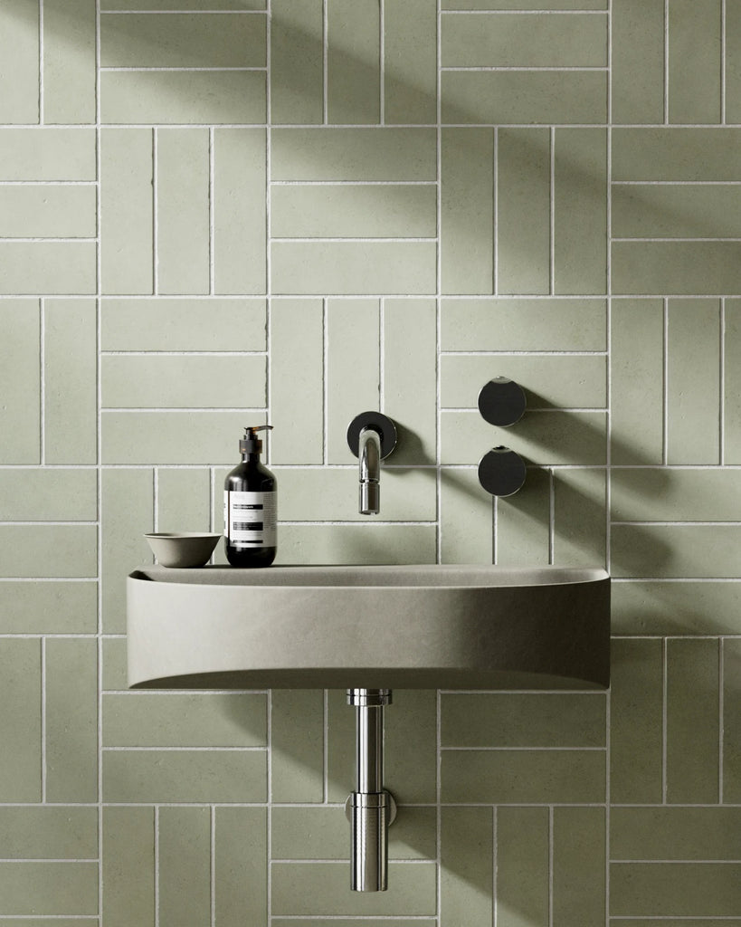 Zellige Khaki Green Basketweave Tile PBR Texture - Example Scene Visualization | Superellipse