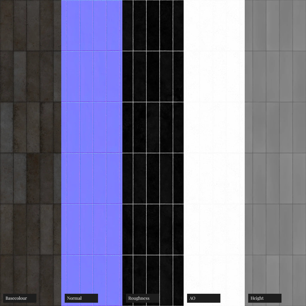 Hoxton Dark Gloss Stacked Tile PBR Texture - Example Scene Visualization | Superellipse