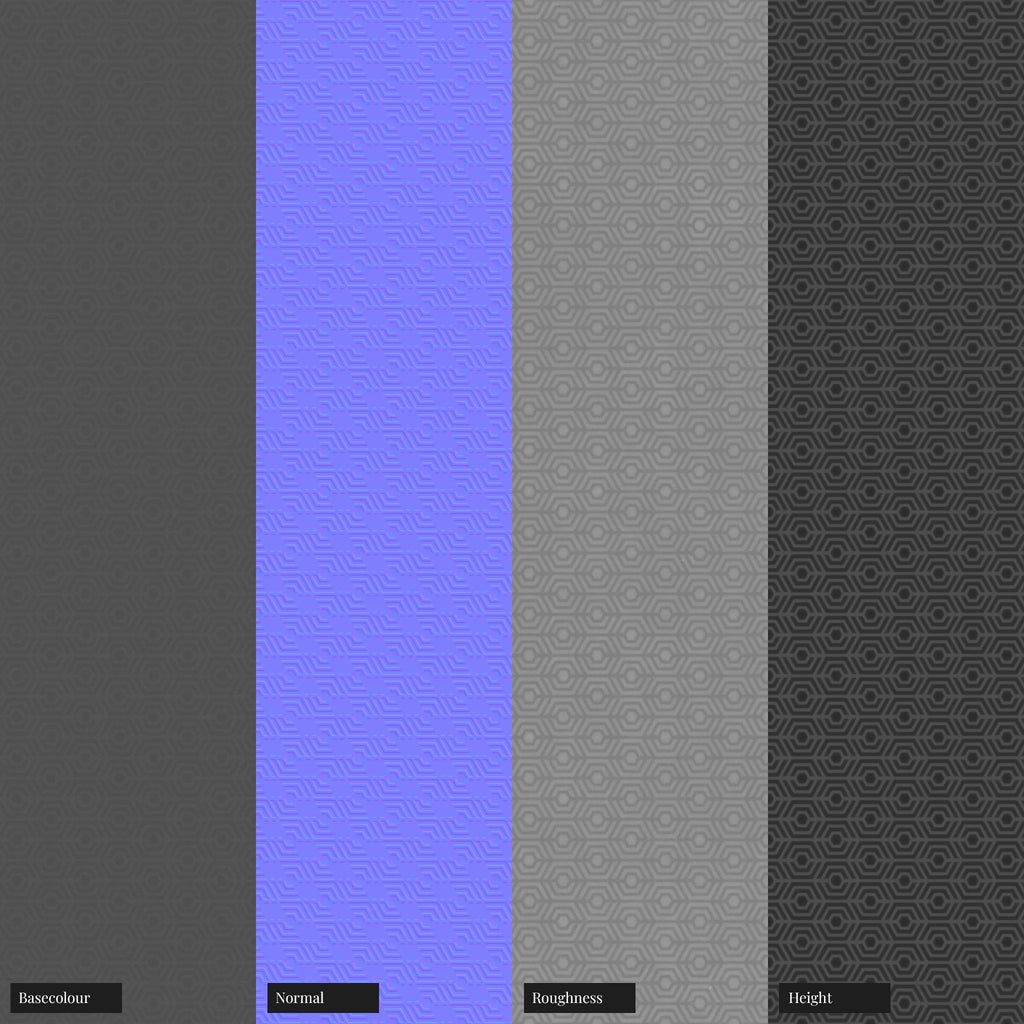 Tactile Technical Hex Embossed Plastic PBR Texture - Example Scene Visualization | Superellipse