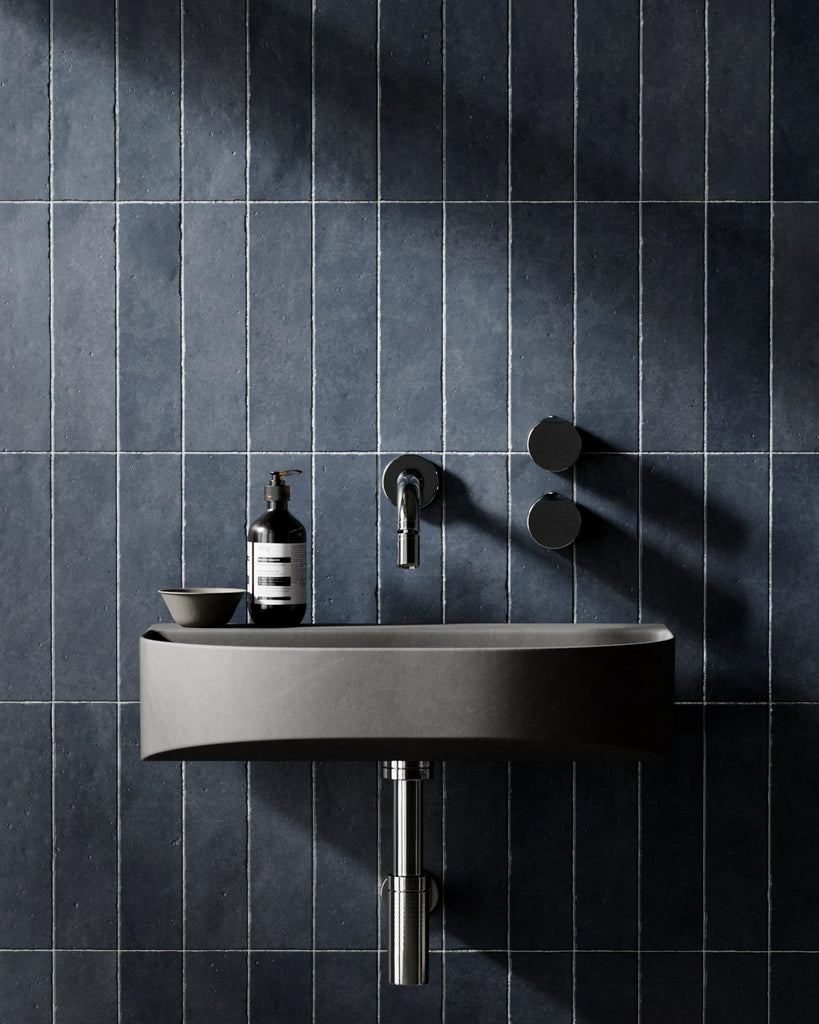 Zellige Navy Vertical Subway Tile PBR Texture - Example Scene Visualization | Superellipse