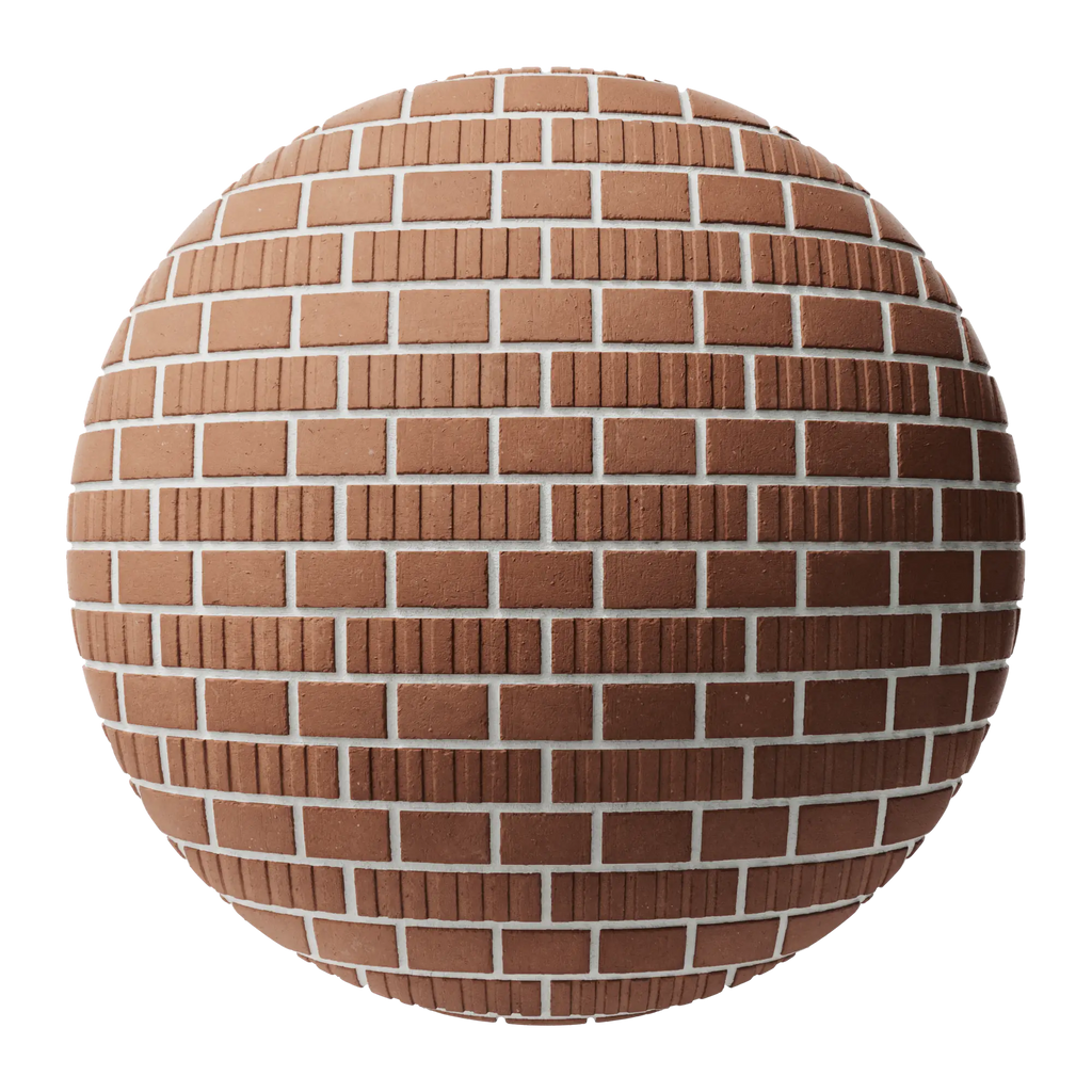 Grooved Red Clay Brick Facade English Bond PBR Texture - Sphere Swatch Preview | Superellipse