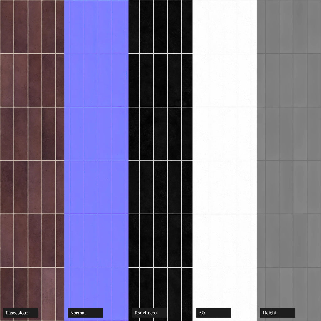 Hoxton Burgundy Stacked Tile PBR Texture - Example Scene Visualization | Superellipse