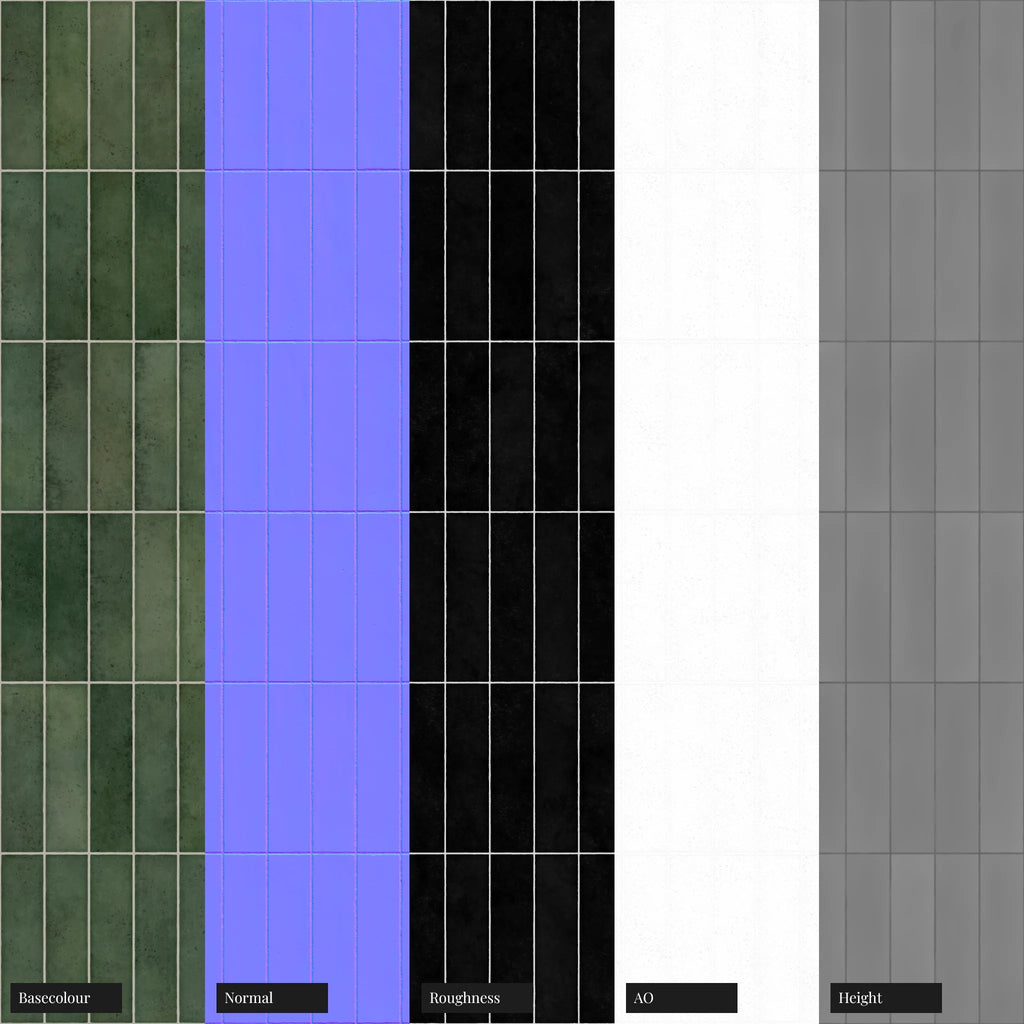 Hoxton Forest Green Stacked Tile PBR Texture - Example Scene Visualization | Superellipse