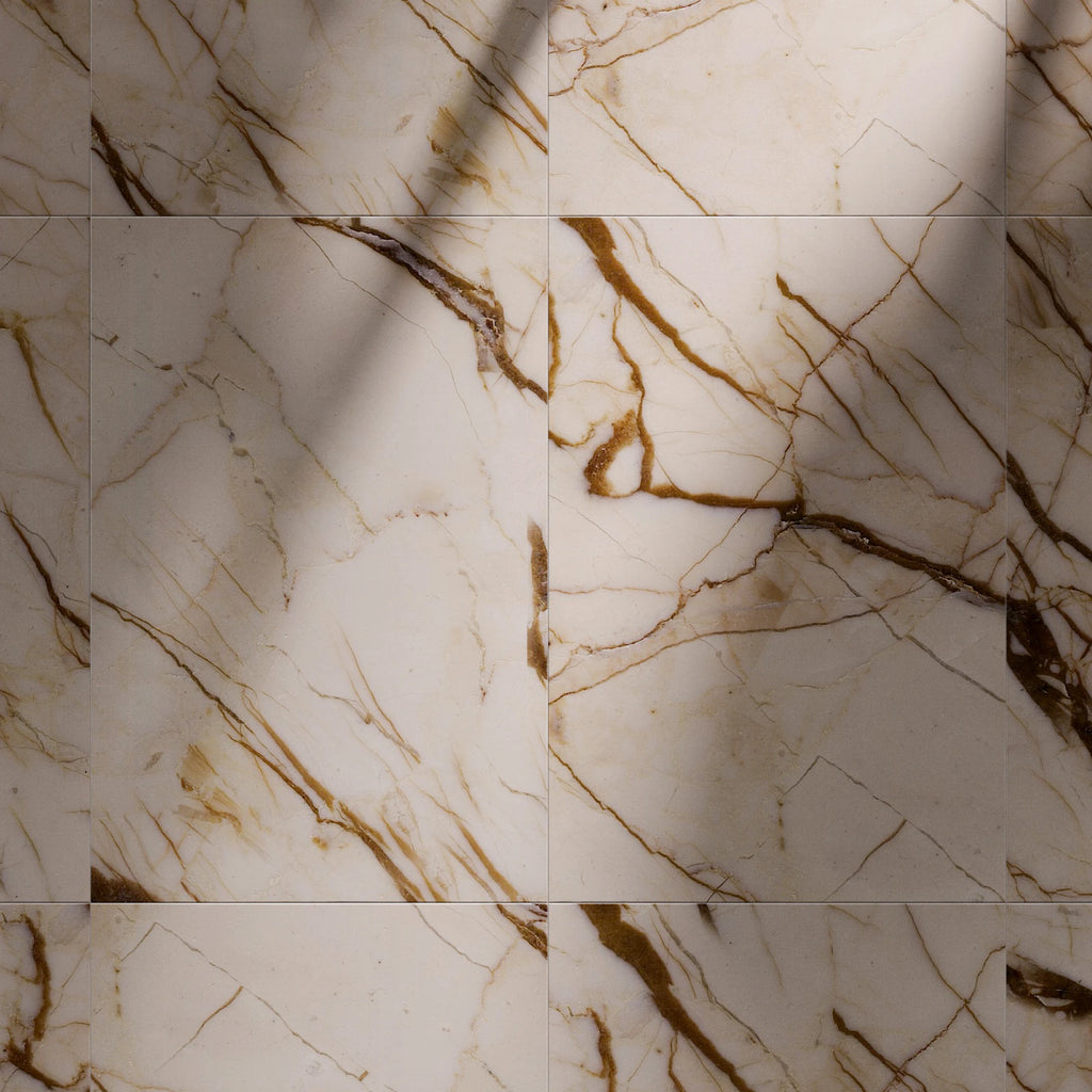 Sofita Beige Honed Marble Tiles PBR Texture - Example Scene Visualization | Superellipse
