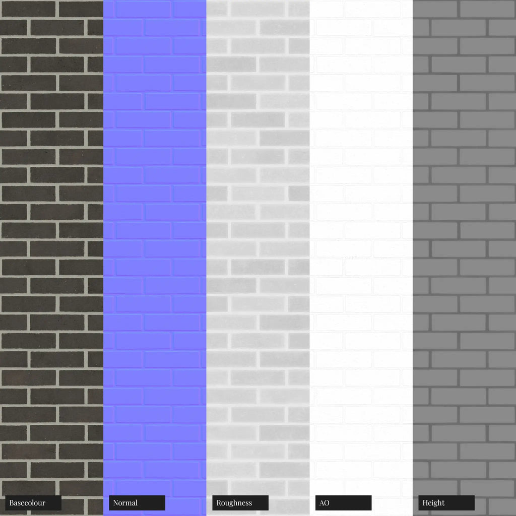 Ironstone Black Running Bond Brick PBR Texture - Example Scene Visualization | Superellipse