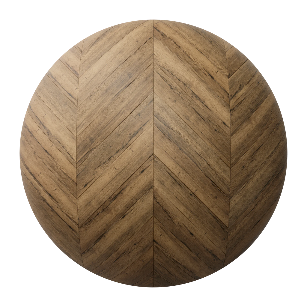 Rustic Oak Wood Chevron Floor PBR Texture - Sphere Swatch Preview | Superellipse