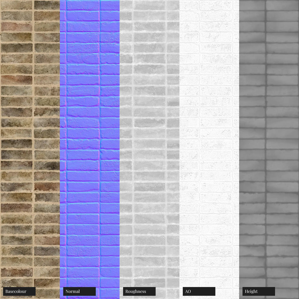 London Mixed Stock Brick Stack Bond PBR Texture - Example Scene Visualization | Superellipse