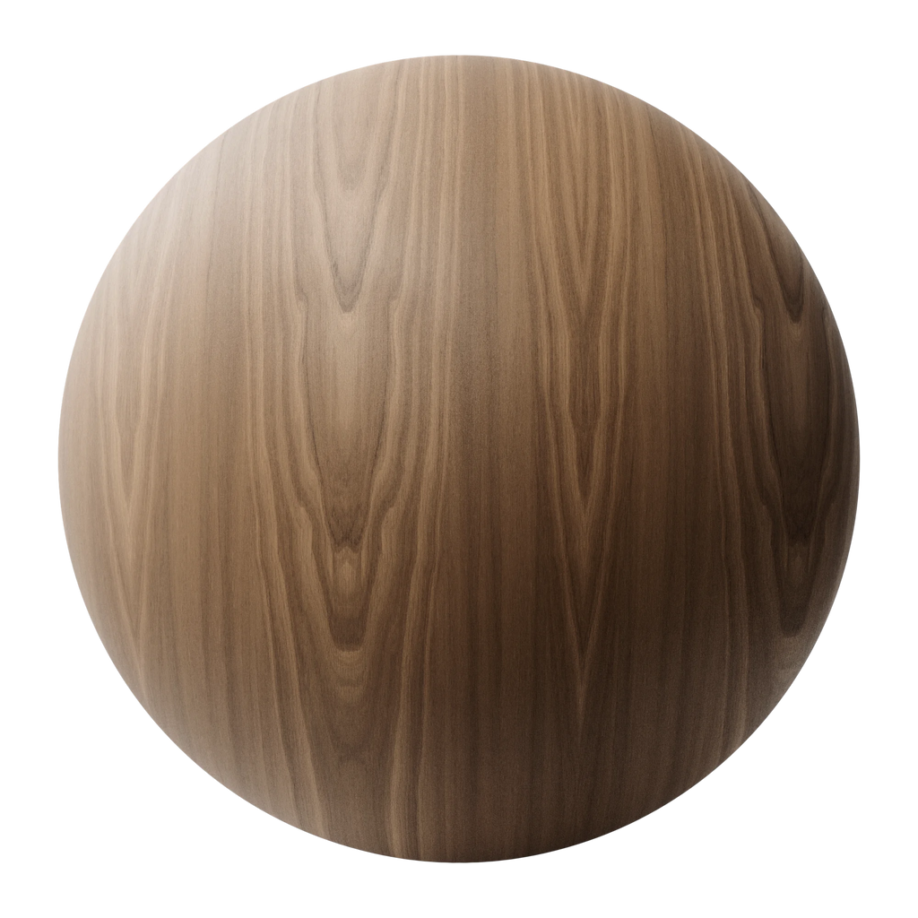 Walnut Book Matched Veneer Oiled Finish PBR Texture - Sphere Swatch Preview | Superellipse