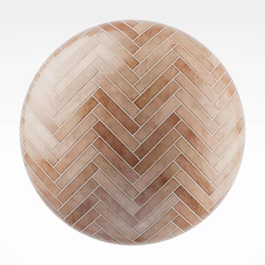 Hoxton Pink Salmon Herringbone Tile PBR Texture - Sphere Swatch Preview | Superellipse